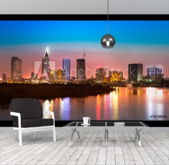 Picture of Saigon skyline with river after sunset Vietnam